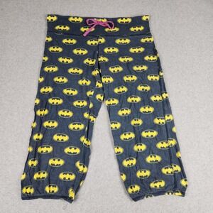 Batgirl Pajama Pants Womens Large Gray Cotton Batman Logo Print Cropped Lounge